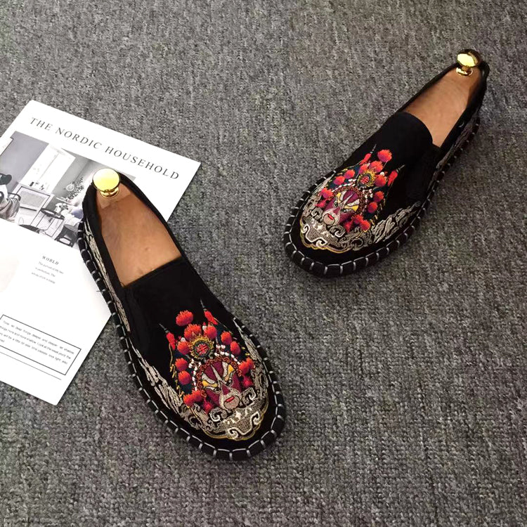Beijing Opera Facial Mask Embroidery Traditional Chinese Casual Shoes Loafers
