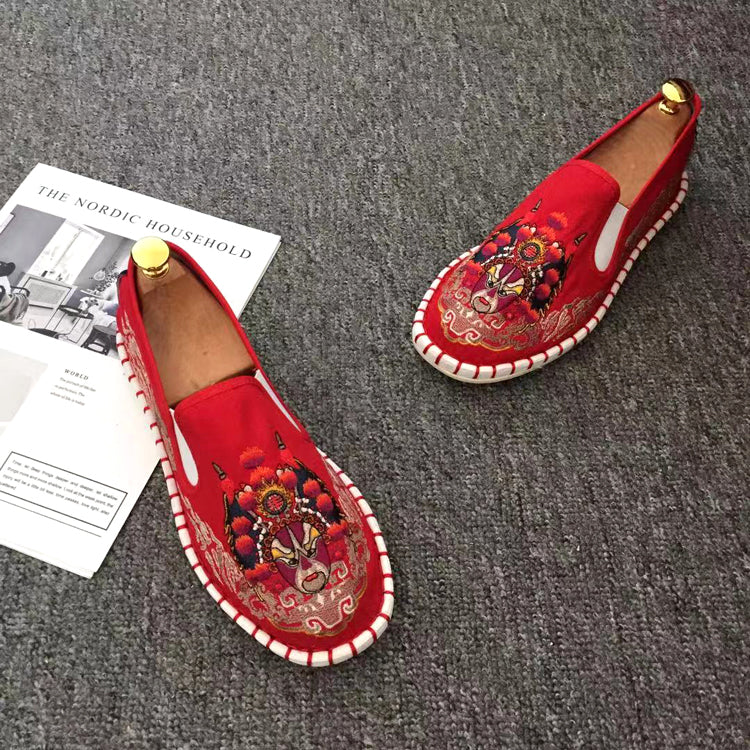 Beijing Opera Facial Mask Embroidery Traditional Chinese Casual Shoes Loafers