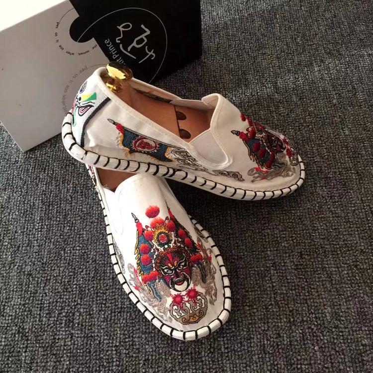 Beijing Opera Facial Mask Embroidery Traditional Chinese Casual Shoes Loafers