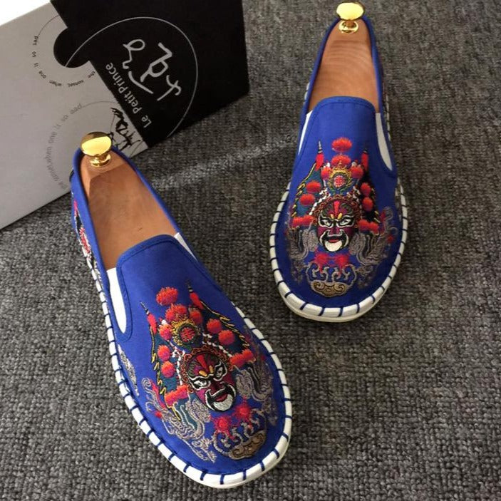 Beijing Opera Facial Mask Embroidery Traditional Chinese Casual Shoes Loafers