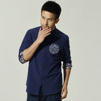 100% Cotton Auspicious Embroidery Half Sleeve Chinese Shirt
