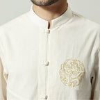 100% Cotton Auspicious Embroidery Half Sleeve Chinese Shirt