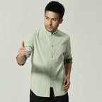 100% Cotton Auspicious Embroidery Half Sleeve Chinese Shirt
