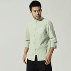 100% Cotton Auspicious Embroidery Half Sleeve Chinese Shirt