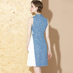 Chinese Characters Pattern Cotton & Chiffon Joint Cheongsam Chinese Dress
