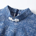 Chinese Characters Pattern Cotton & Chiffon Joint Cheongsam Chinese Dress