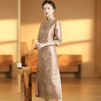 3/4 Sleeve A-line Floral Brocade Retro Cheongsam Chinese Dress