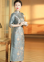 3/4 Sleeve A-line Floral Brocade Retro Cheongsam Chinese Dress