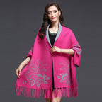 Batwing Sleeve Floral Sweater Shawl with Tassels