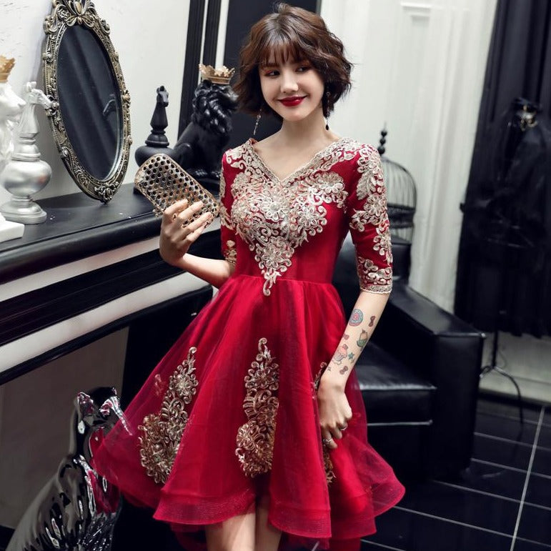 Empire Waist Floral Appliques Tulle Skirt Chinese Wedding Party Dress