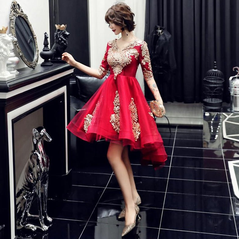 Empire Waist Floral Appliques Tulle Skirt Chinese Wedding Party Dress