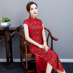 Cap Sleeve Mandarin Collar Traditional Cheongsam Lace Chinese Dress