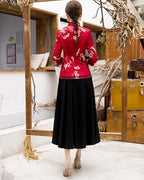 3/4 Sleeve Floral Watered Gauze Cheongsam Top Elegant Chinese Blouse