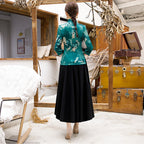 3/4 Sleeve Floral Watered Gauze Cheongsam Top Elegant Chinese Blouse