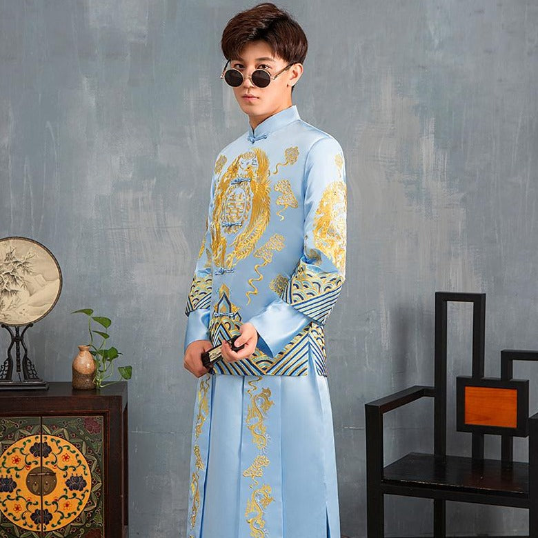 Dragon & Phoenix Embroidery Double Sleeve Traditional Chinese Groom Suit