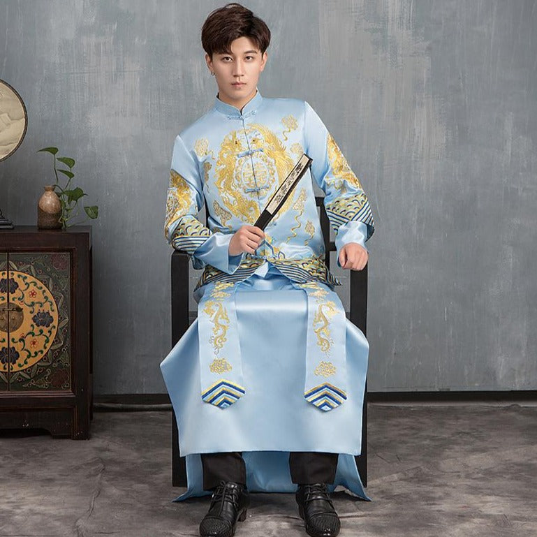 Dragon & Phoenix Embroidery Double Sleeve Traditional Chinese Groom Suit