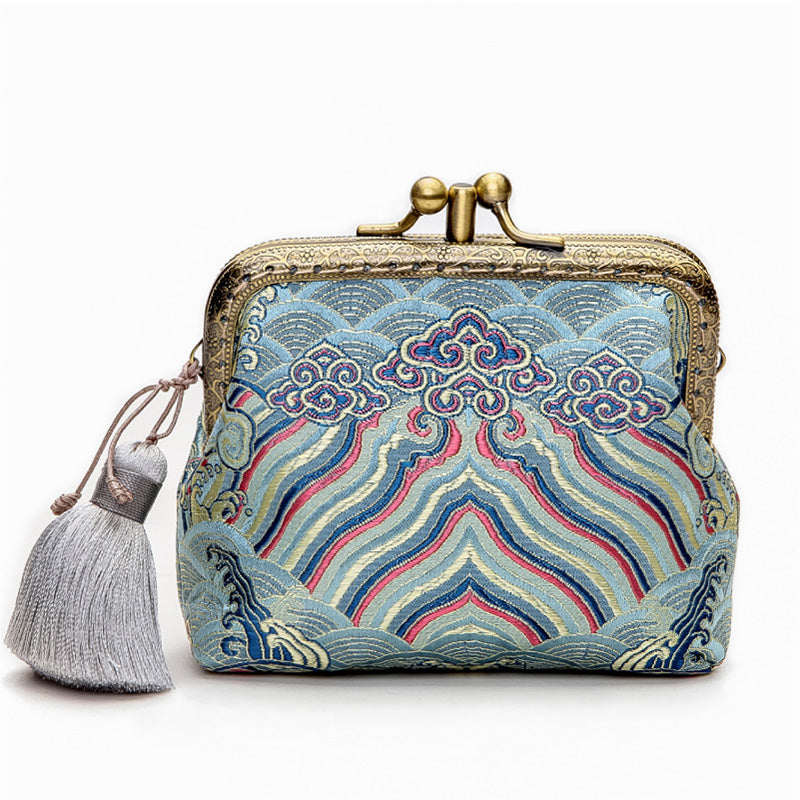Auspicious Clouds Pattern Multi-Level Brocade Chinese Purse Wallet