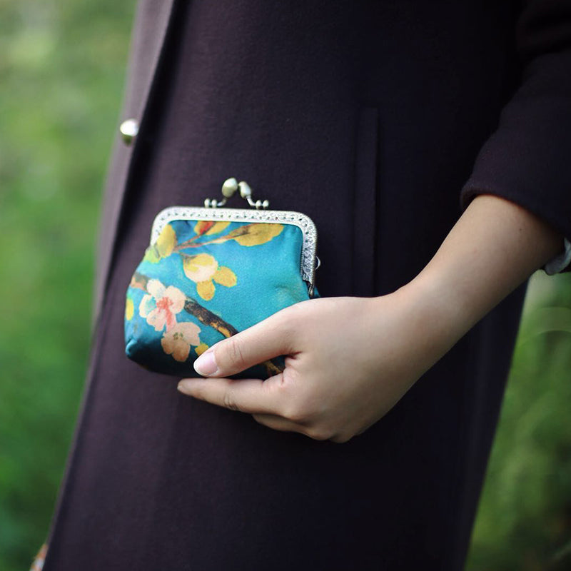 Auspicious Pattern Watered Gauze Hand Made Chinese Purse Wallet