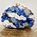 Chinese Style Shell-shaped Crane Pattern Evening Bag with Pearl Handle