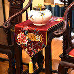 Floral Embroidery Brocade Oriental Table Runner Table Cloth