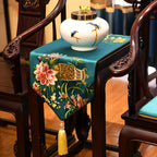 Floral Embroidery Brocade Oriental Table Runner Table Cloth