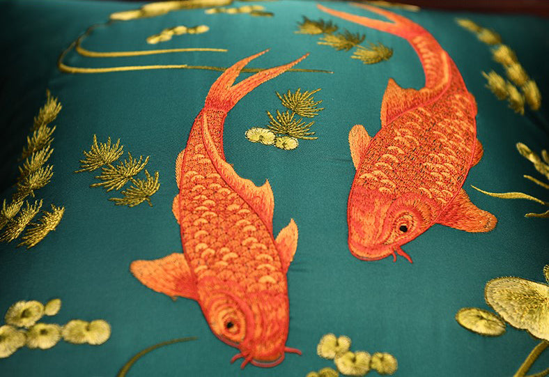 Fish Embroidery Brocade Traditional Chinese Cushion Covers
