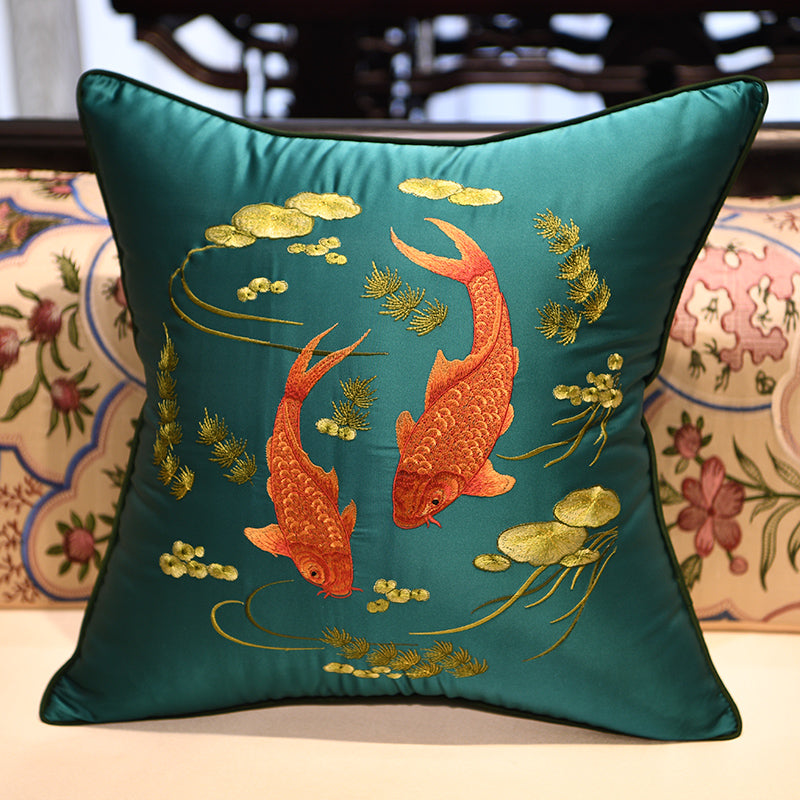 Fish Embroidery Brocade Traditional Chinese Cushion Covers