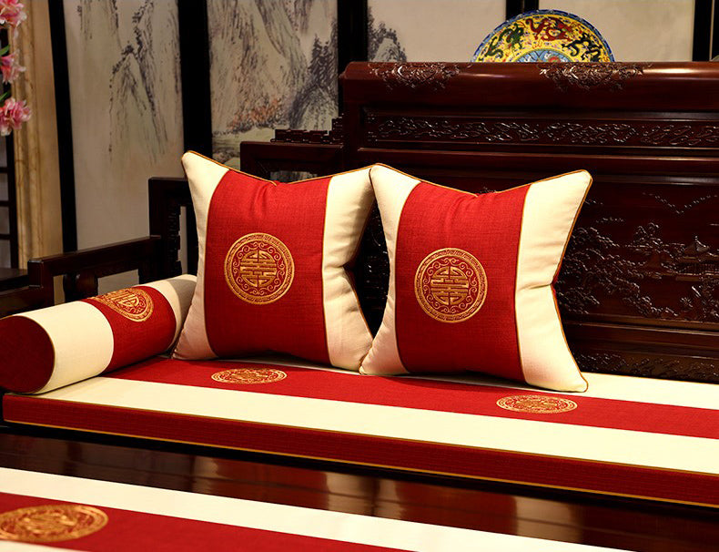 Auspicious Embroidery Linen Traditional Chinese Cushion Cover