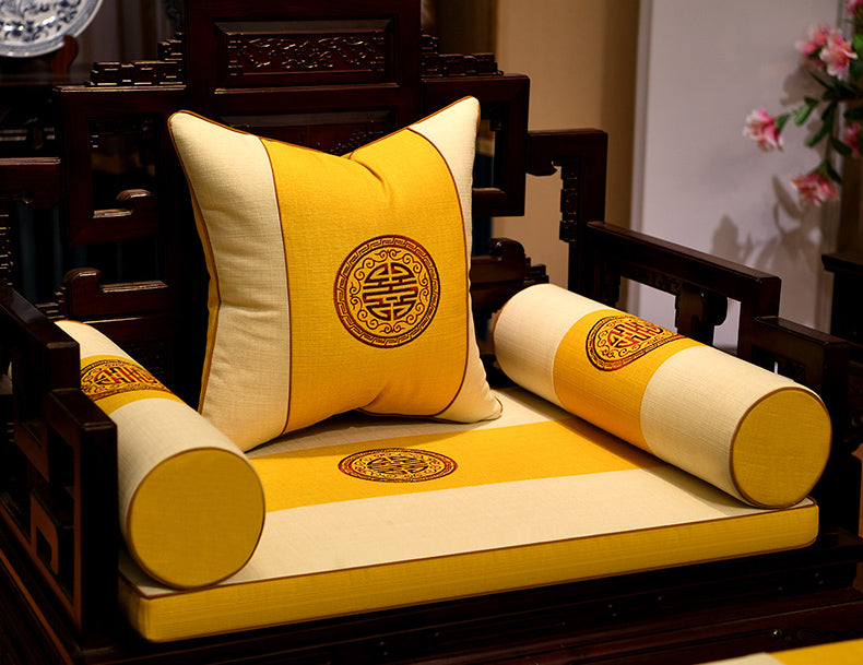 Auspicious Embroidery Linen Traditional Chinese Cushion Cover