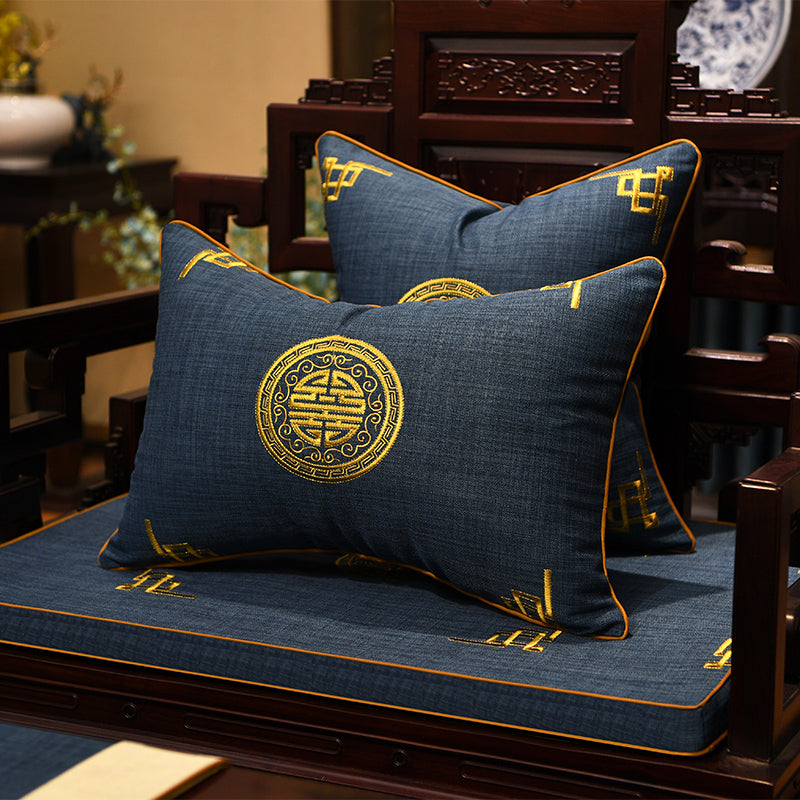 Auspicious Embroidery Linen Traditional Chinese Cushion Covers