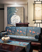 Bird & Floral Embroidery Brocade Oriental Table Runner Table Cloth