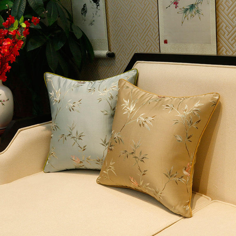 Bamboo Embroidery Brocade Traditional Chinese Cushion Cover Pillow Case