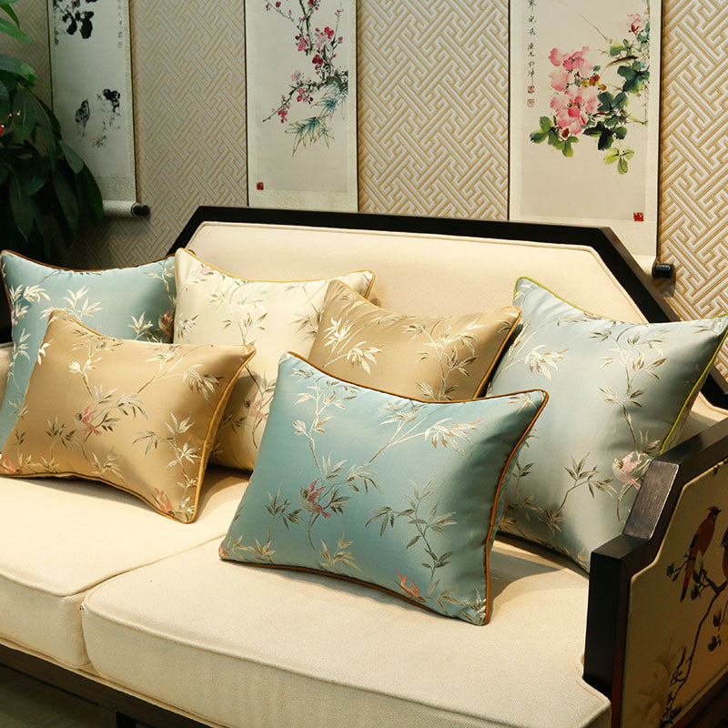 Bamboo Embroidery Brocade Traditional Chinese Cushion Cover Pillow Case