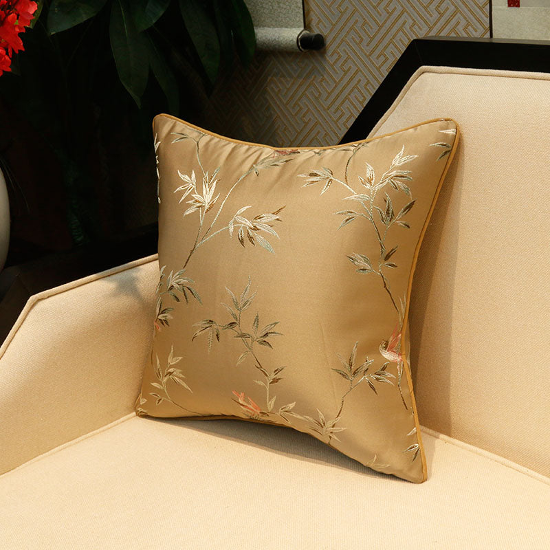 Bamboo Embroidery Brocade Traditional Chinese Cushion Cover Pillow Case