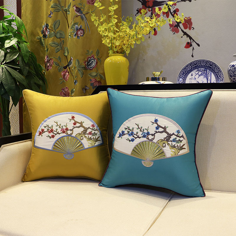 Fan & Plum Blossom Embroidery Brocade Traditional Chinese Cushion Cover