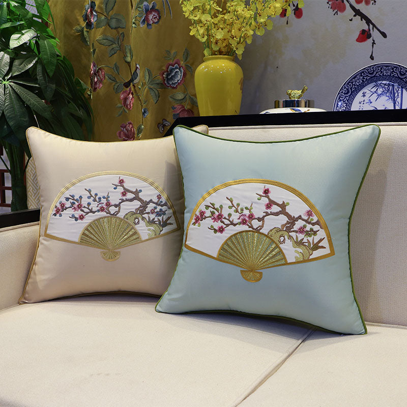 Fan & Plum Blossom Embroidery Brocade Traditional Chinese Cushion Cover