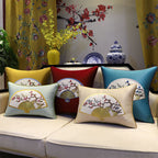 Fan & Plum Blossom Embroidery Brocade Traditional Chinese Cushion Cover