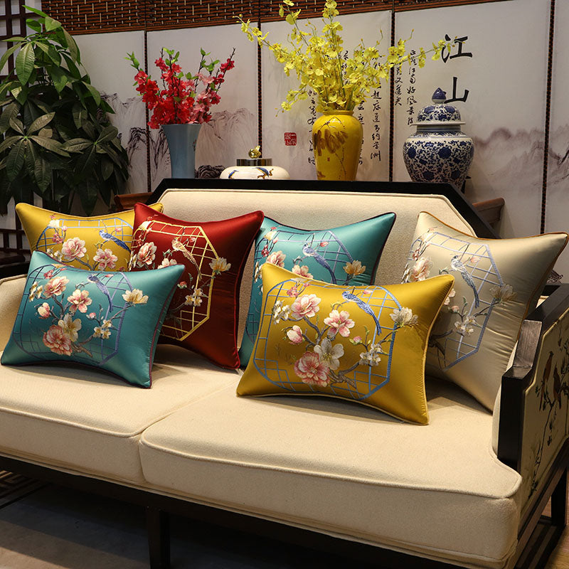 Bird & Plum Blossom Embroidery Brocade Traditional Chinese Cushion Cover