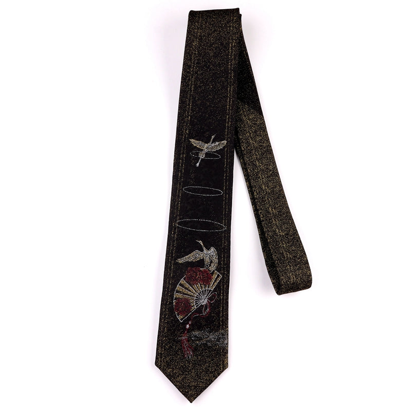 Crane Embroidery Oriental Style Gentleman Necktie