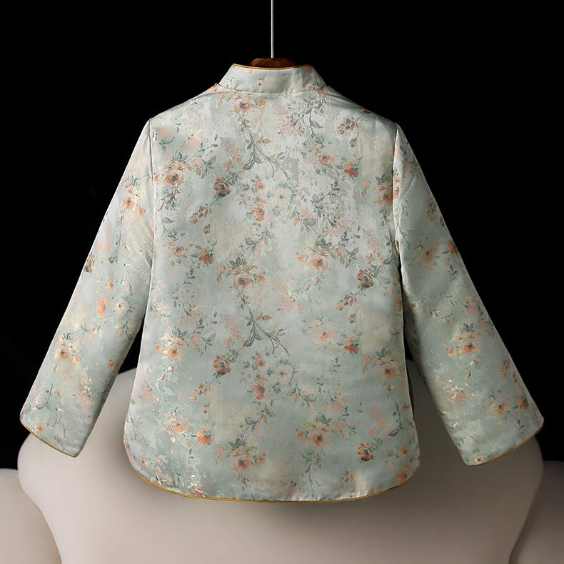 Autumn Winter Quilted Thickened Vintage Mandarin Collar Cotton Jacket for Women