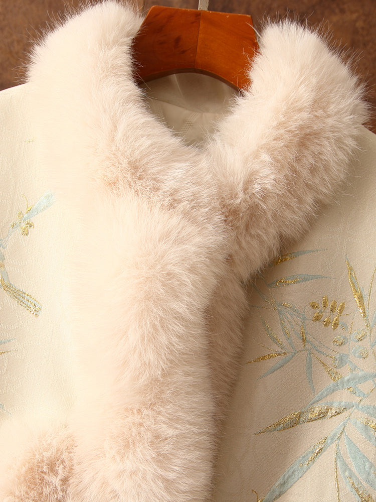 Faux Fox Fur Chinese-Style Mid-Length Down Coat