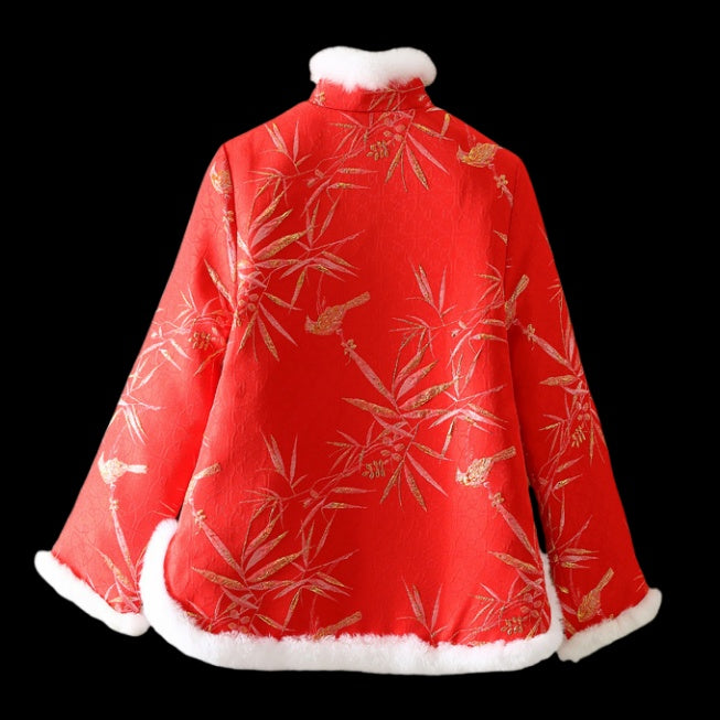 Chinese-Style Rabbit Fur Mandarin Collar Short Quilted Coat
