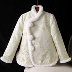 Chinese-Style Rabbit Fur Mandarin Collar Short Quilted Coat