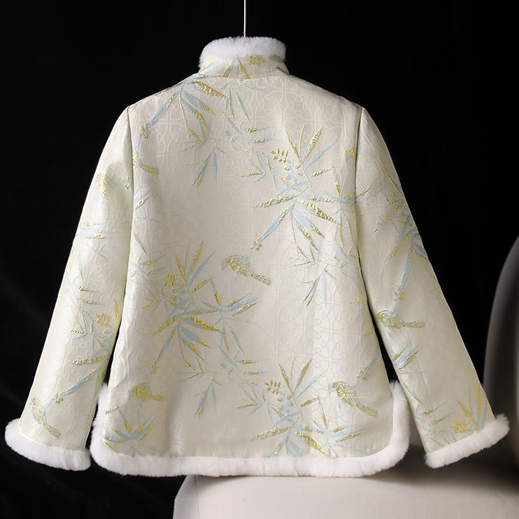Chinese-Style Rabbit Fur Mandarin Collar Short Quilted Coat