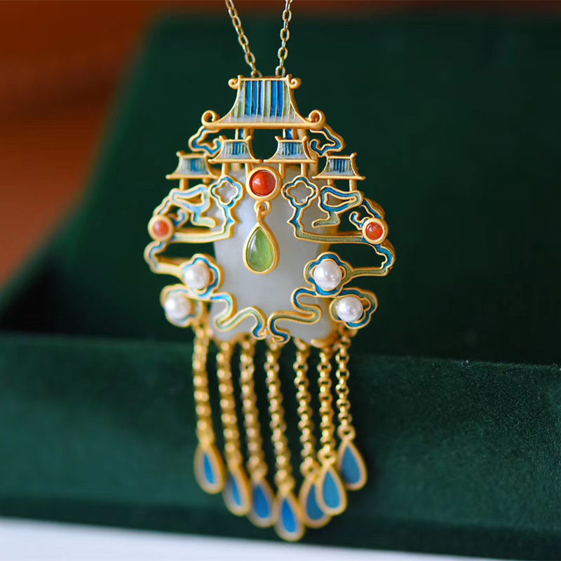 Cloisonne with Tassels Pendant Gilding Necklace