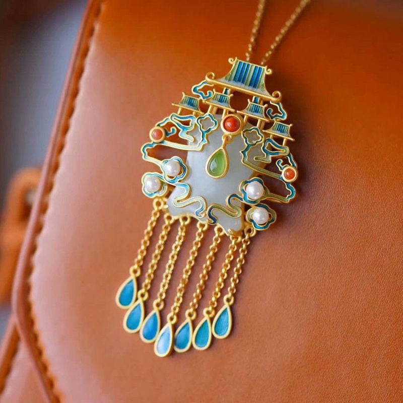 Cloisonne with Tassels Pendant Gilding Necklace