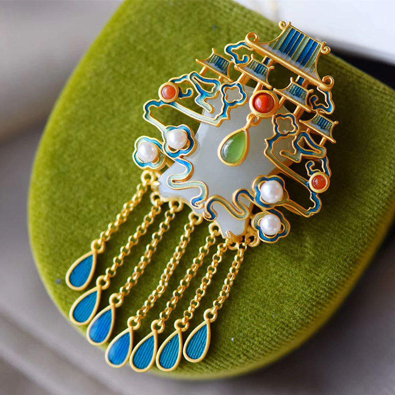 Cloisonne with Tassels Pendant Gilding Necklace