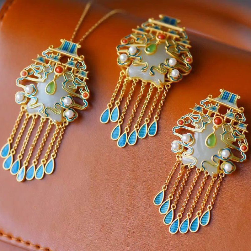 Cloisonne with Tassels Pendant Gilding Necklace