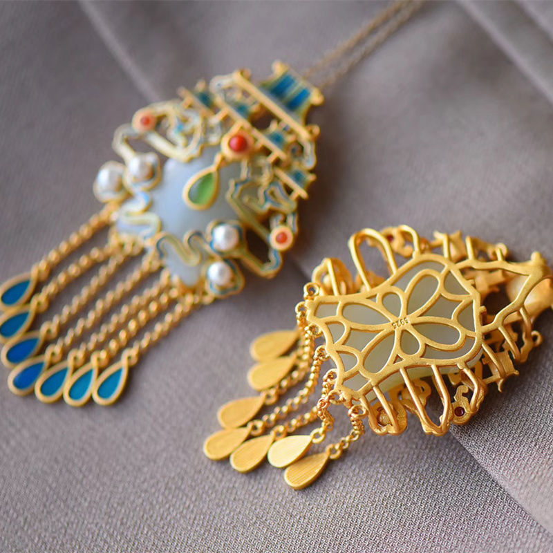 Cloisonne with Tassels Pendant Gilding Necklace