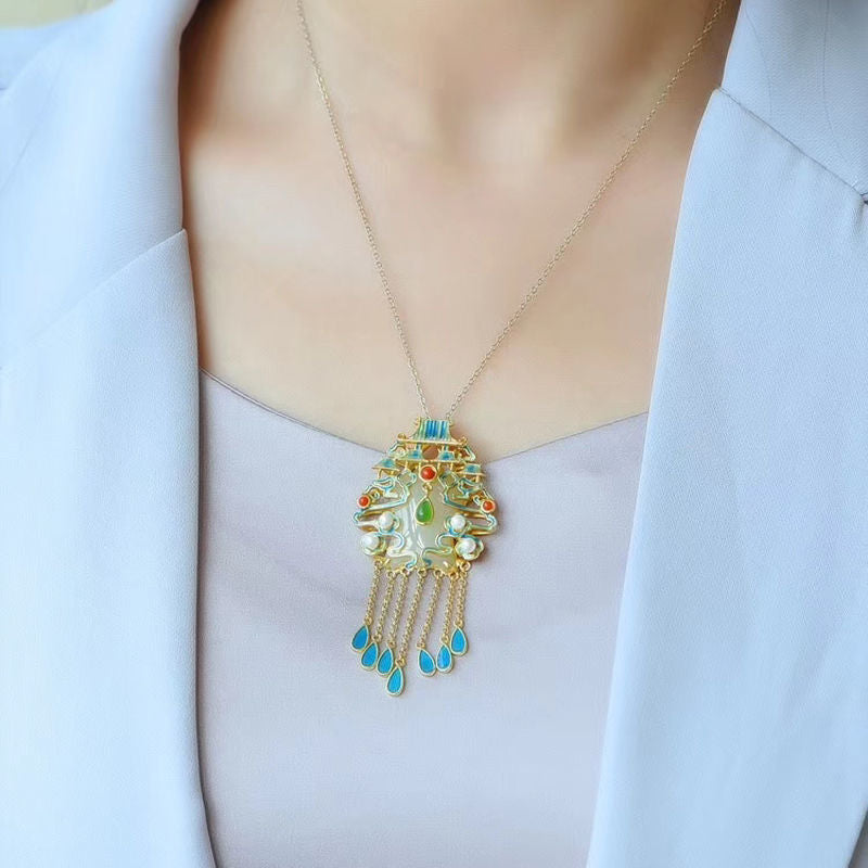 Cloisonne with Tassels Pendant Gilding Necklace